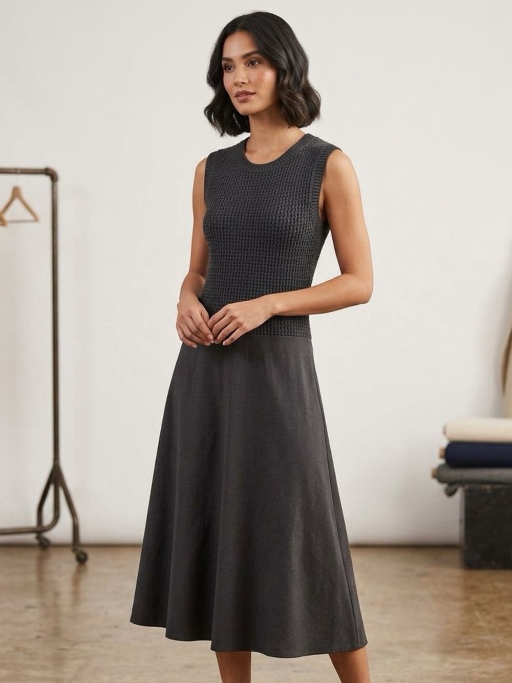 Eileen Fisher Gray 100% Wool Dress Size Medium